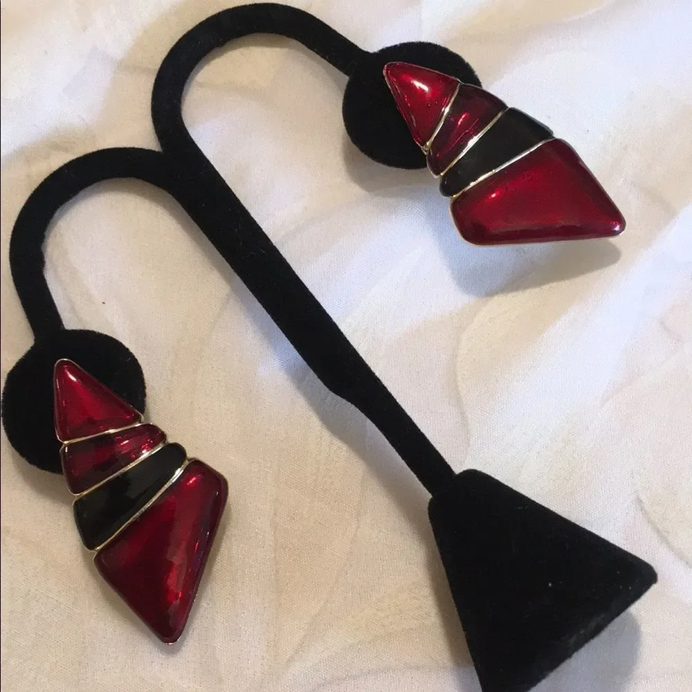 Vintage 80’s Enamel Pierced Earrings - Picture 2 of 4